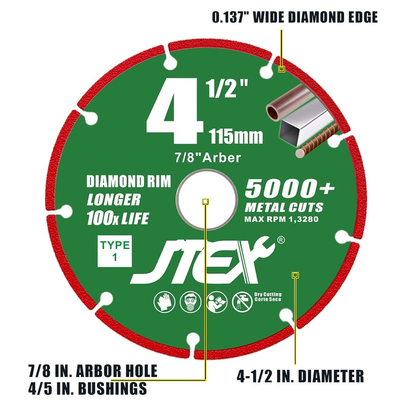 JTEX Diamond Cut Off Wheel 4 1/2 Inch for Angle Grinder, 7/8" Arbor, Metal Cutting for Rebar, Steel, Iron - 3 Pack - Image 2